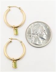 14K 1.4g Yellow Gold Peridot Charm Dangle Classic Elegant Simple Hoop Earrings